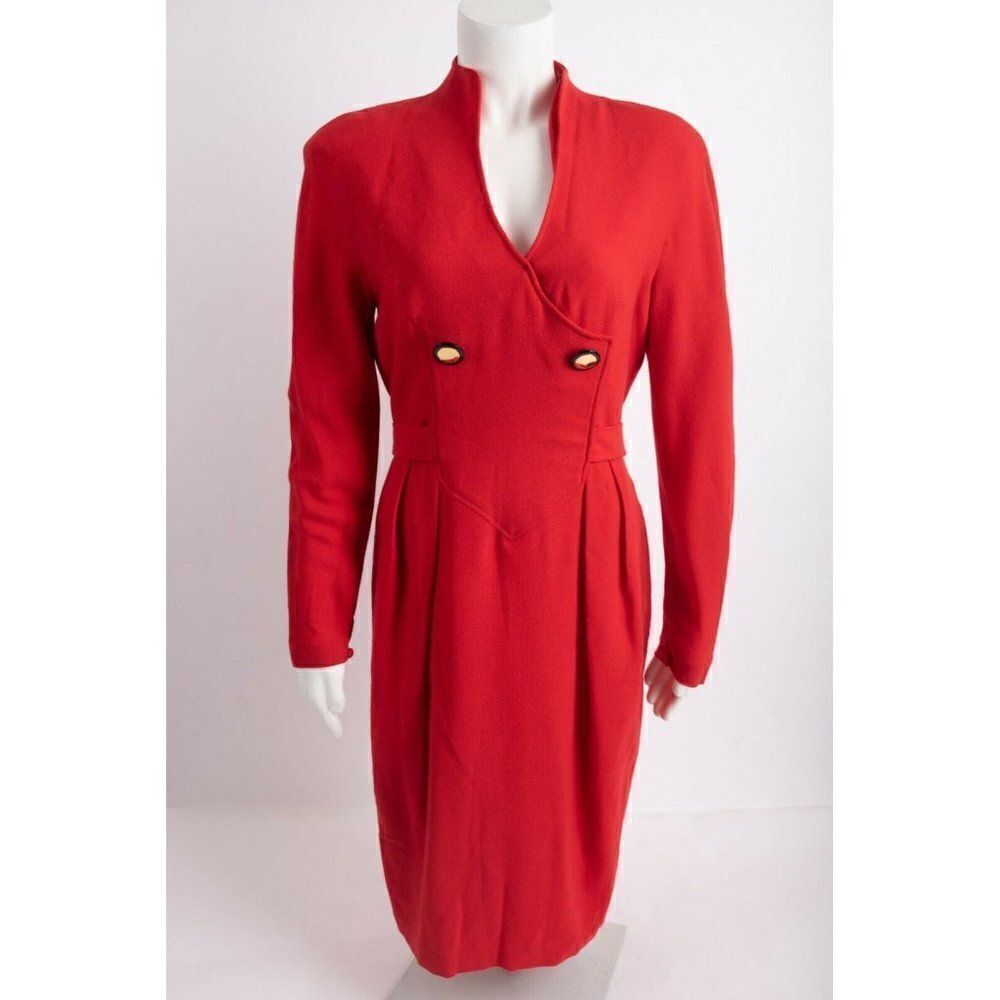 Vintage 90s Guy Laroche Womens Wool Dress Sheath M